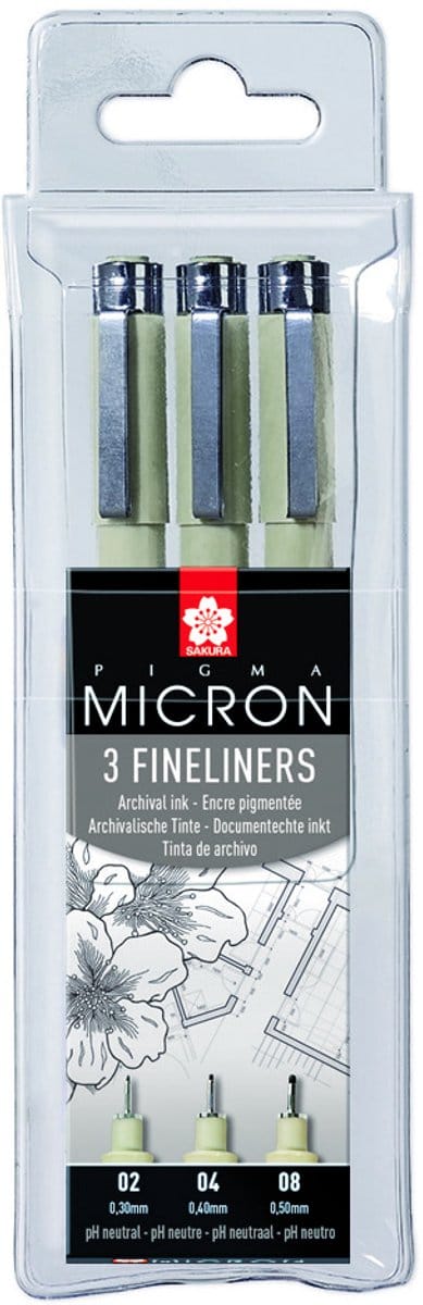 Fineliner sakura pigma micron 3 breedtes zwart | 6 stuks