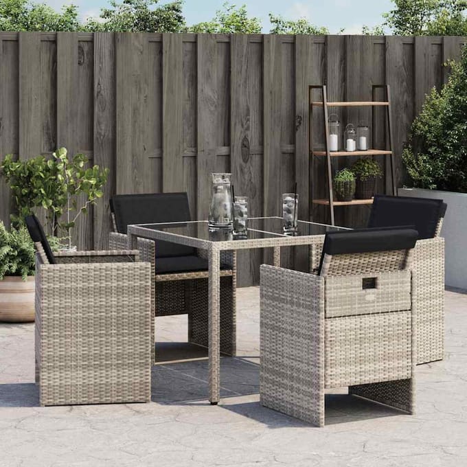 vidaXL - Tuinstoelen - 4 - st - met - kussens - poly - rattan - lichtgrijs
