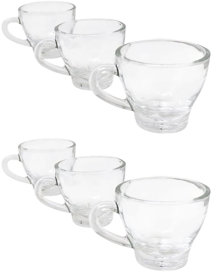 Set van 6 espressokopjes van transparant glas, 90 ml, wasbaar