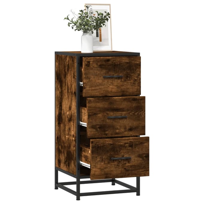 vidaXL - Dressoir - 35,5x35x76 - cm - bewerkt - hout - en - metaal - gerookt - eiken