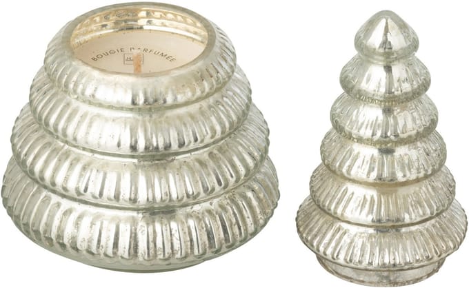 J-Line geurkaars Boom Geribbeld - glas - zilver - small