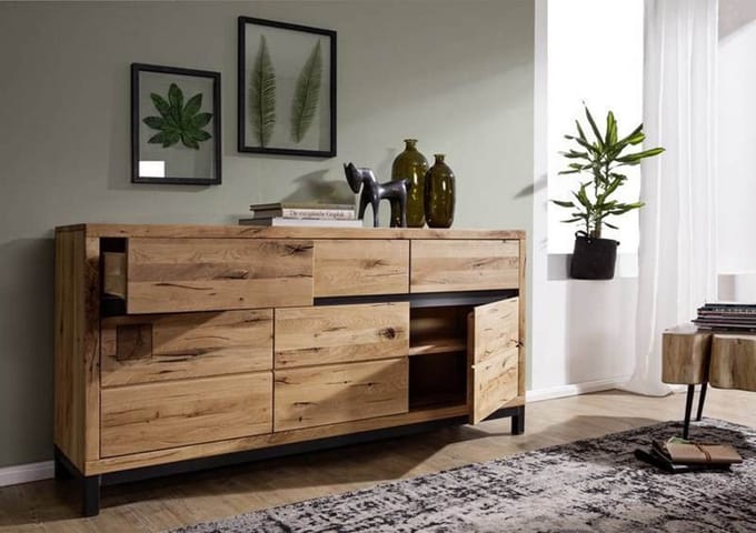 MASSIVMOEBEL24.DE wilde eik dressoir blank massief hout 175x45x85 cm (BxTxH) geolied gemonteerd VILLANDERS volledig massief #108
