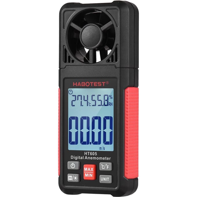 HABOTEST HT605 LCD Digitale Anemometer Thermometer Draagbare Windsnelheidsmeter Temperatuur & Vochtigheid zwart