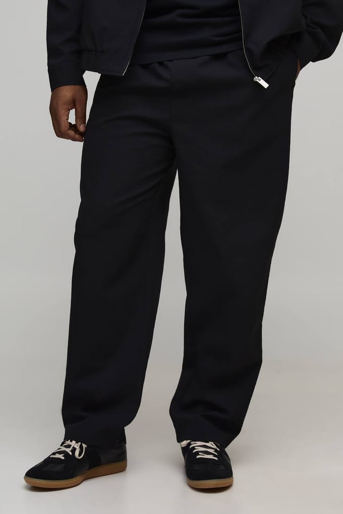 Plus Getextureerde Geweven Seersucker Jogger Taille Toelopende Broek | Black | Size 2XL
