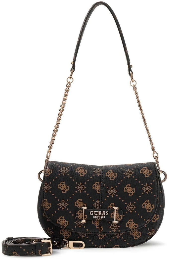 GUESS schoudertas Carrie Logo Flap Shoulder Bag Espresso Logo donkerbruin