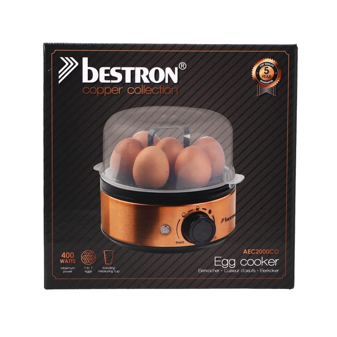 Bestron Eierkoker - AEC2000CO - 400W - Voor 7 eieren - incl. maatbeker & eierprikker - Koper