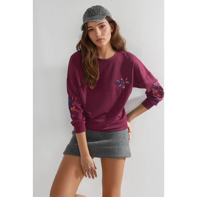 Modal Touch Rondehals Geborduurd Sweatshirt