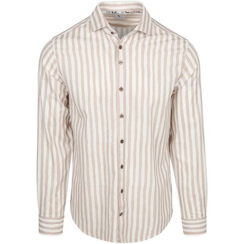 Overhemd Lange Mouw R2 Amsterdam R2 Overhemd Linnen Blend Strepen Beige
