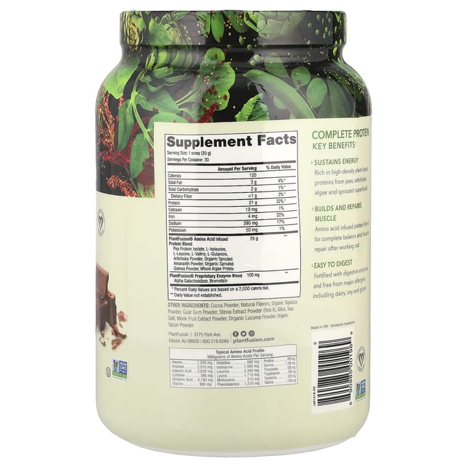 PlantFusion, Protéine Complète, Chocolat Riche, 2 lb (900g)