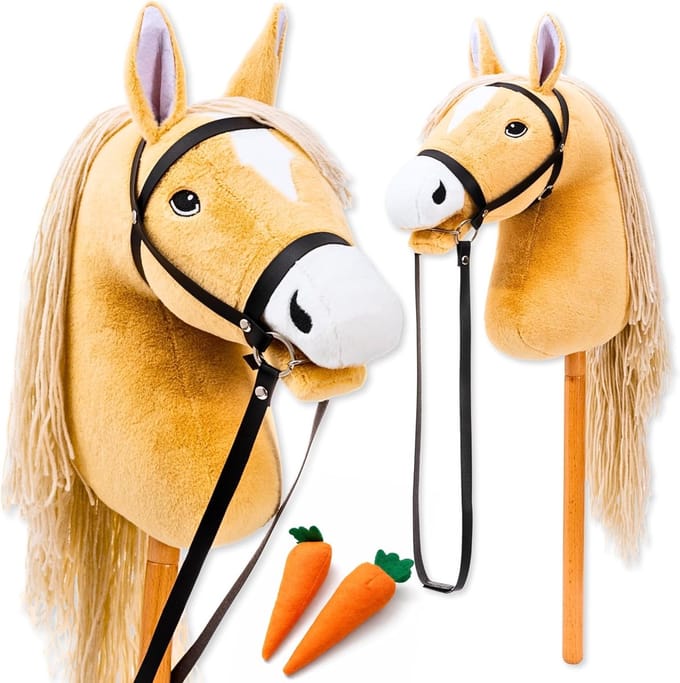 Stokpaard Paard - Hobby Horse - Creatief Spel - Afneembare Stok - A3 formaat - Beige Haflinger