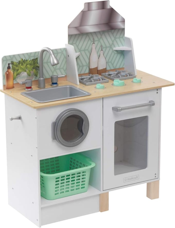 Houten speelkeuken met speelwasmachine en accessoires voor kinderen