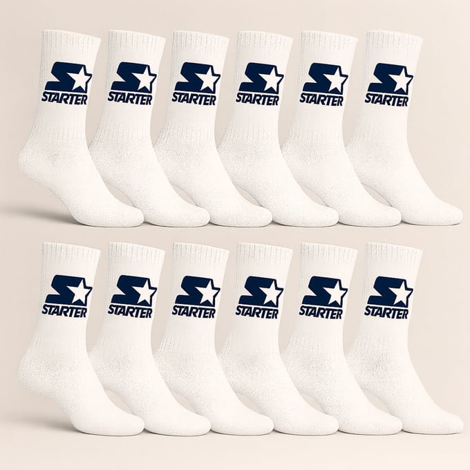 Starter Unisex Crew Socks 12 paar Classic – Wit/Blauw Logo (Maat 39/42)