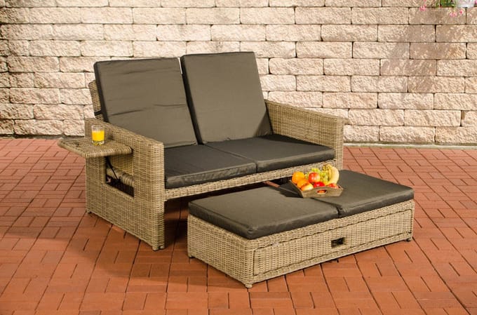 CLP Ancona - Loungebank - 5mm Poly-rotan natura antraciet
