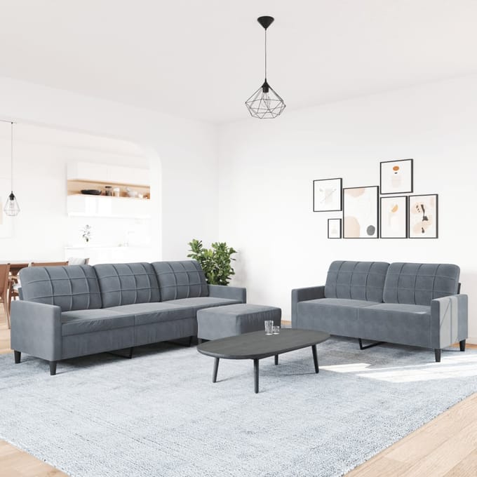 vidaXL - 3-delige - Loungeset - met - kussens - fluweel - donkergrijs