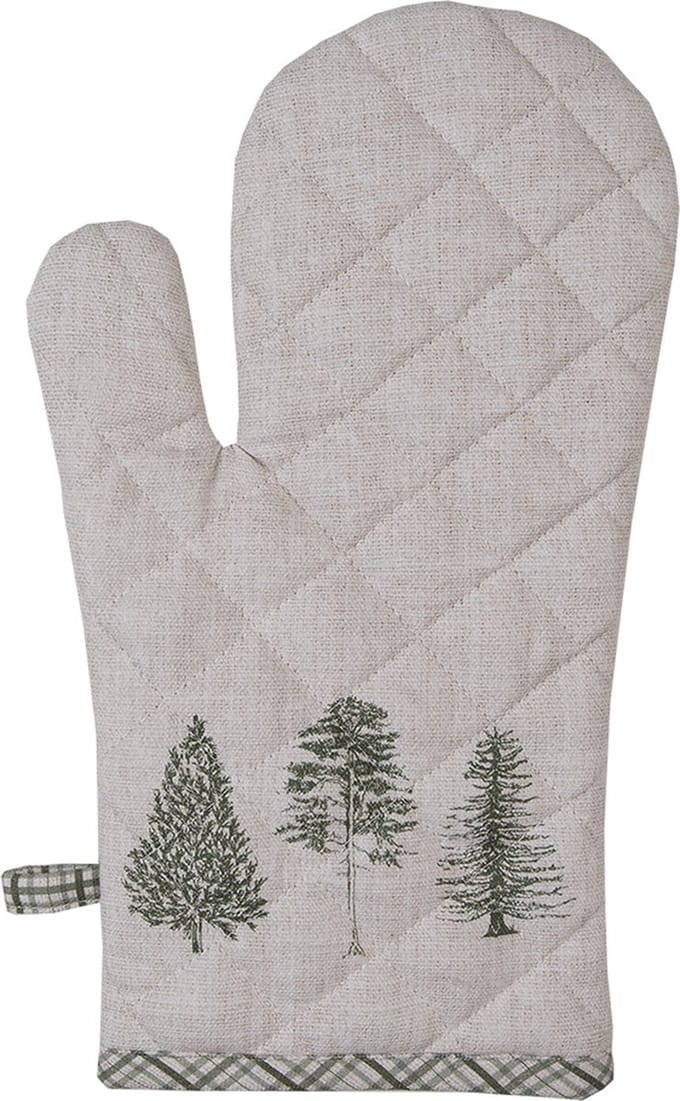 Clayre & Eef Ovenwant 18x30 cm Beige Groen Katoen Dennenbomen