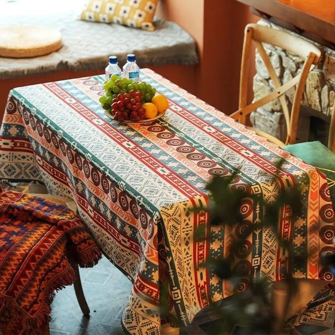 Waterdicht en Oliebestendig Tafelkleed Boheemse Stijl Rechthoekig Tafelkleed Bedrukt Gestreept Decoratieve Doek Tafels Cover 65x65cm 1pcs