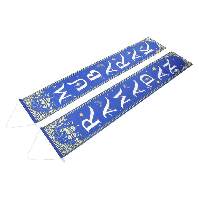 2 stuks Eid Mubarak veranda bord waterdicht blauwe achtergrond 100D polyester Ramadan Mubarak hangend blue