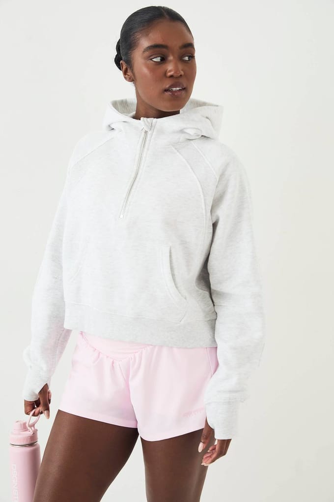 Dames DSGN Studio Geribbeld Paneel Half Zip Hoodie | Asgrijs | Maat: Medium