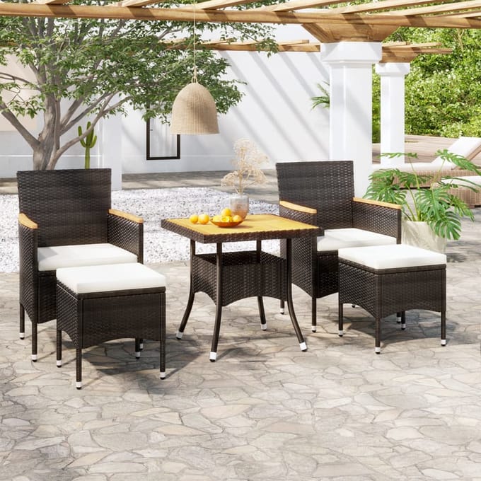 vidaXL - 5-delige - Tuinset - poly - rattan - en - massief - acaciahout - zwart
