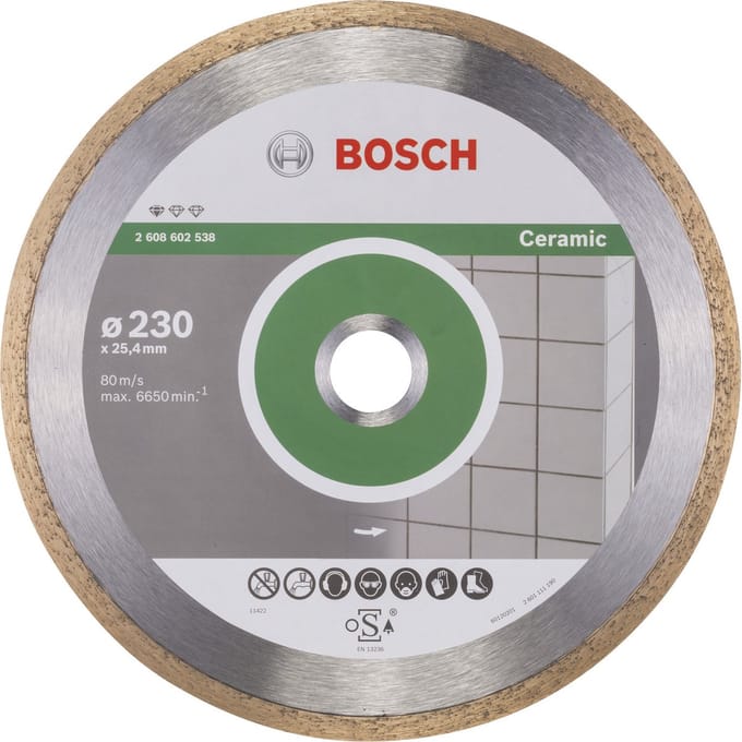 Bosch Accessories 2608602538 Bosch Power Tools Diamanten doorslijpschijf Diameter 230 mm Boordiameter 25.40 mm Porseleinaardewerk, Porselein, Keramiek 1 stuk(s)