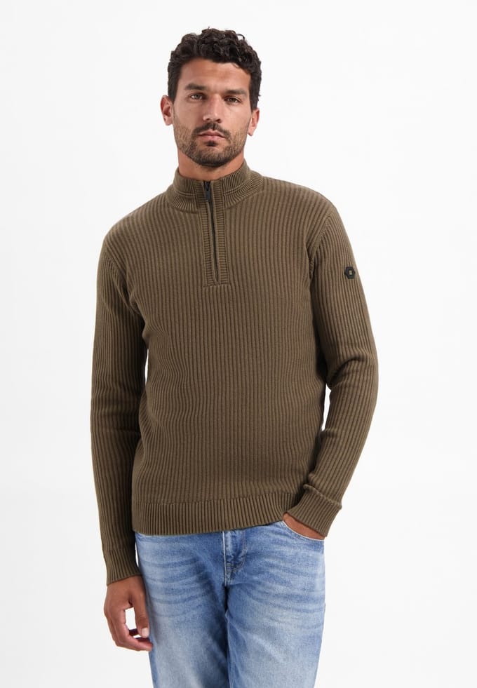 No Excess Pullover Half Zip Rib Variation Taupe Größe: S | Pullover Outlet | Herren | Schwarz