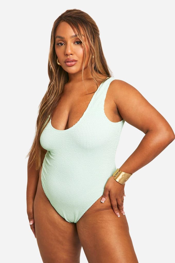 boohoo Dames Plus Crinkle Tummy Control Badpak | Mint | Maat: 28