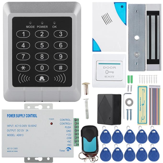 Kit de système de sécurité de porte avec serrure magnétique électrique et carte de contrôle d'accès par mot de passe white