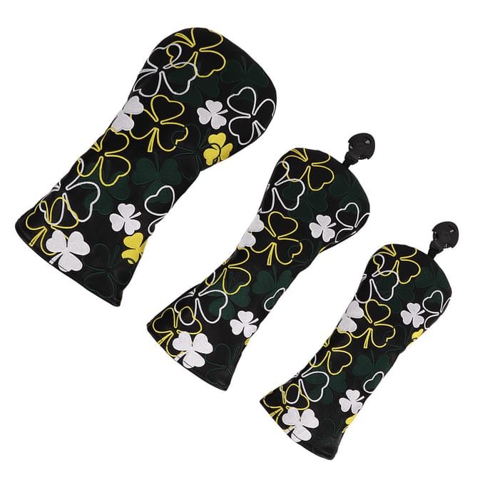 3 STuks Golf Headcover voor Fairway Woods Driver Hybriden PU Waterdichte Golfclub Headcover met Vier black