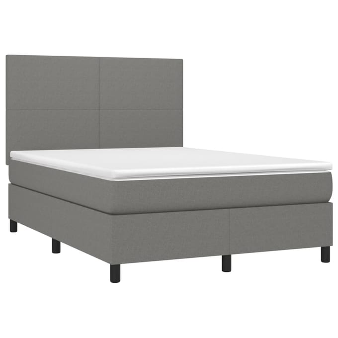 vidaXL - Boxspring - met - matras - en - LED - stof - donkergrijs - 140x190 - cm