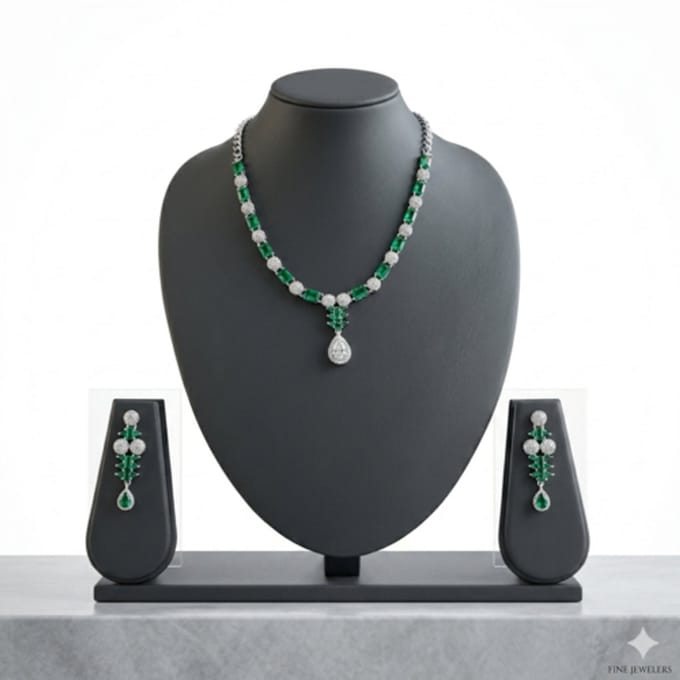 N3 Collecties Klassieke designer sieraden set met groene en witte stenen voor Dames