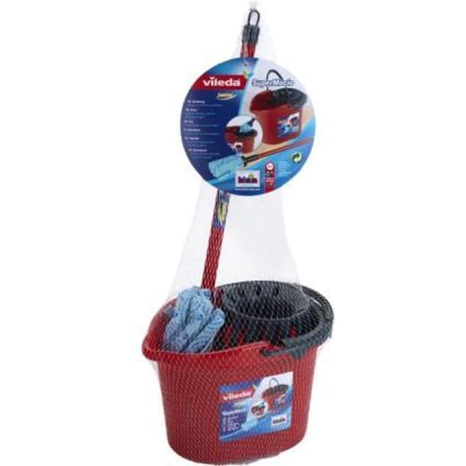 Vileda speelgoed dweil met kleine emmer - 22 cm - Rood