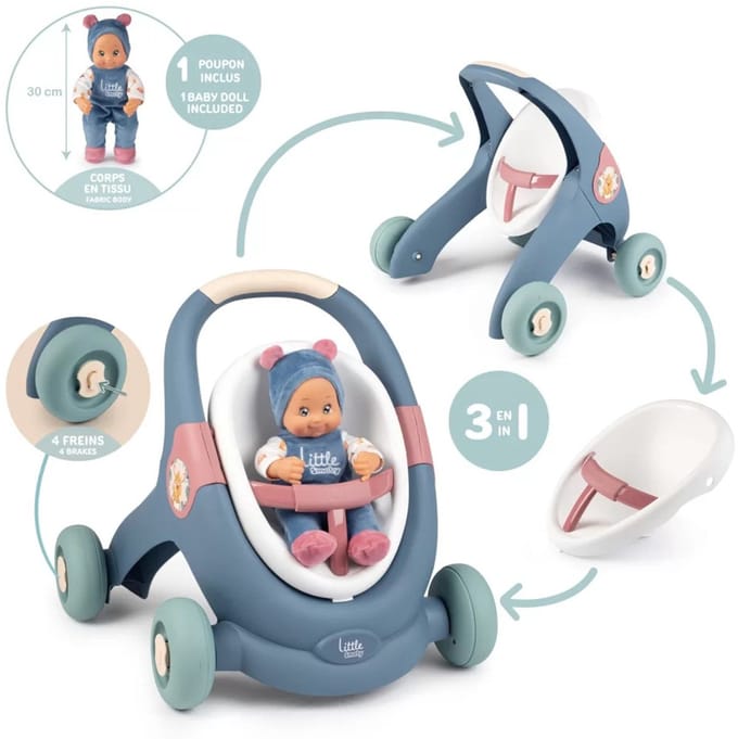 Little Smoby - Poppenwagen - 3 in 1 Loopwagen - Inclusief babypop