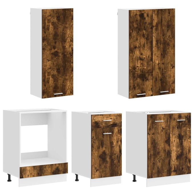 vidaXL - Keukenblok - LYON - 5 - st - Gerookt - eiken - Bewerkt - hout