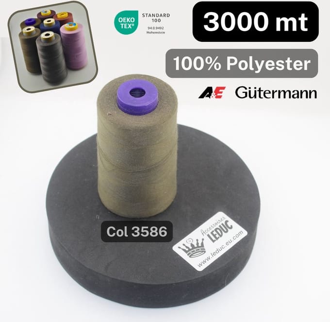 1 Bobijn A&E/GUTERMANN OVERLOCK GAREN van 3000 Meter, 100 % Polyester, Kleur 3586 KAKI
