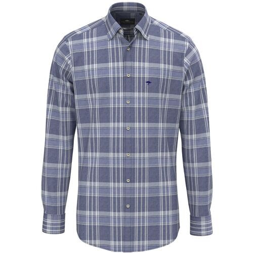 Fynch-Hatton Overhemd Big Multi Check Kent Collar Misty Blue / male
