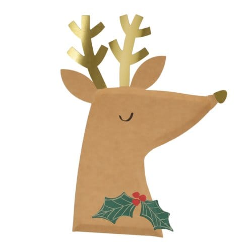 Meri meri kerst - bordjes papier reindeer with holly à 8 stuks
