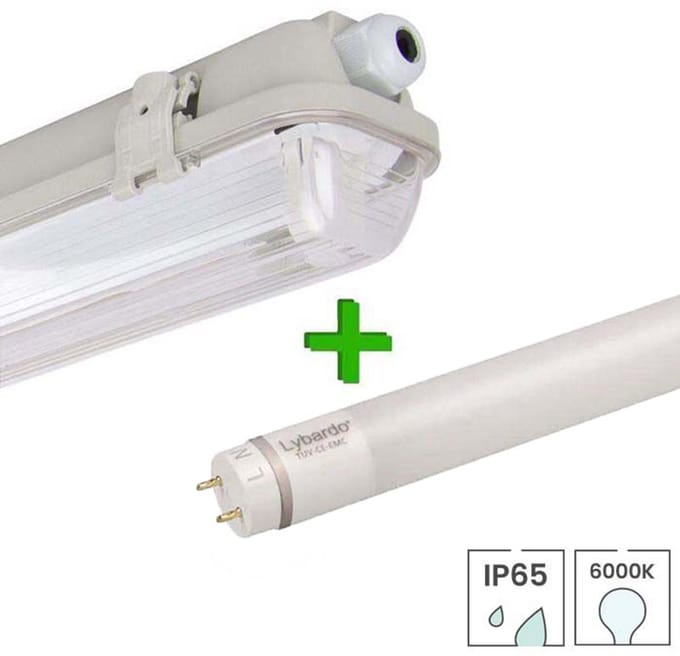Lybardo - TL Lamp 60cm Prof - IP65 Armatuur incl. LED Buis - 9W - 6000K Daglicht Wit Licht - 860