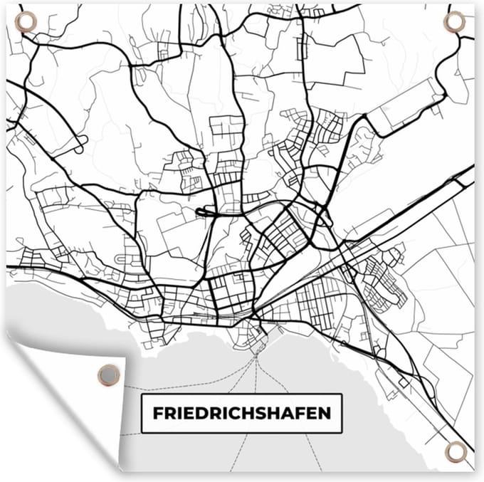Tuindoek Plattegrond - Friedrichshafen - Kaart - Stadskaart - 100x100 cm