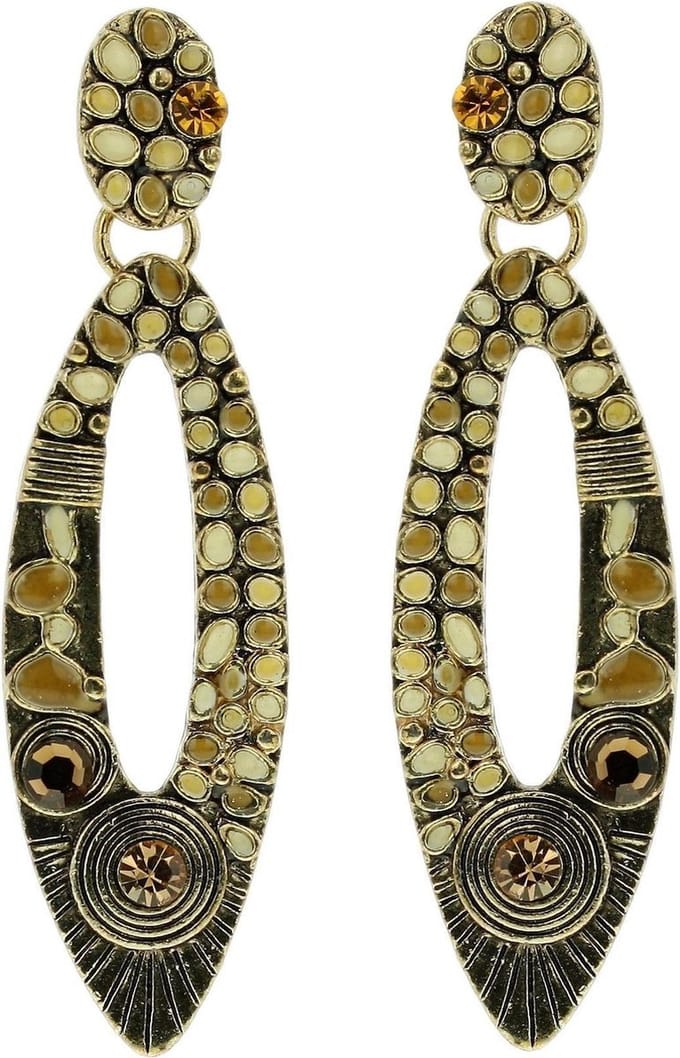 Behave - Goudkleurige oorhangers met bruin accent - Boho chique stijl