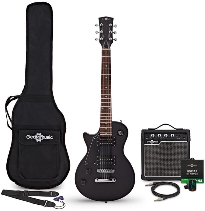 3/4 New Jersey Left Handed Electric Guitar Black, 10W Guitar Amp & Accessory Pack
