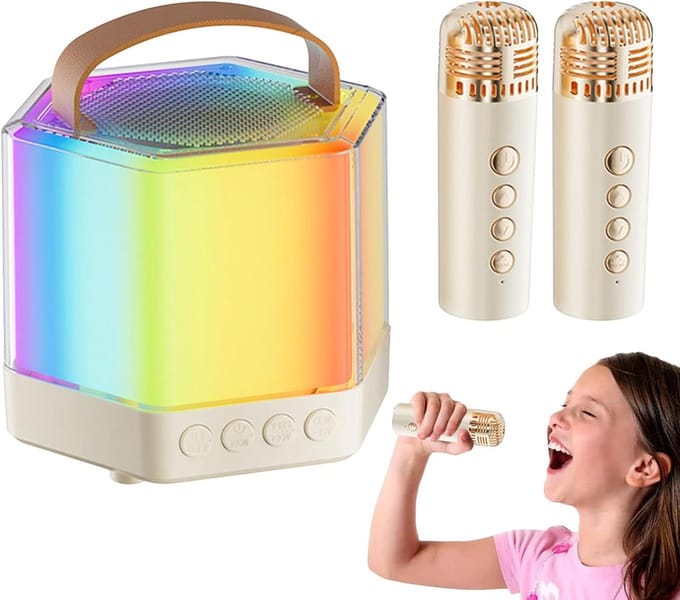Karaoke Machine - Microfoon Set - Feest Sfeer - DSP Geluidschip - 12 x 12 x 12 cm - Wit
