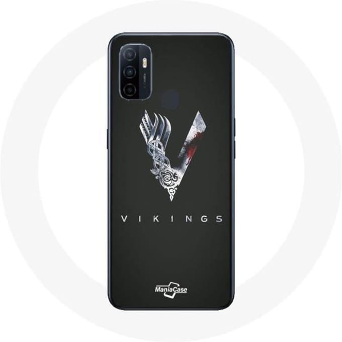 Coque pour Oppo A53 Vikings Série Saison 6 logo V Epée Gris Fond Noir