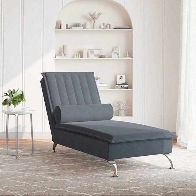 vidaXL - Massage - chaise - longue - met - bolster - fluweel - donkergrijs