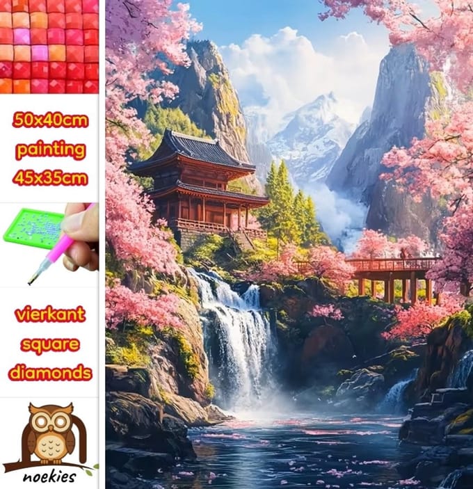 50x40cm Diamond Painting watervallen (vierkant) nr 9