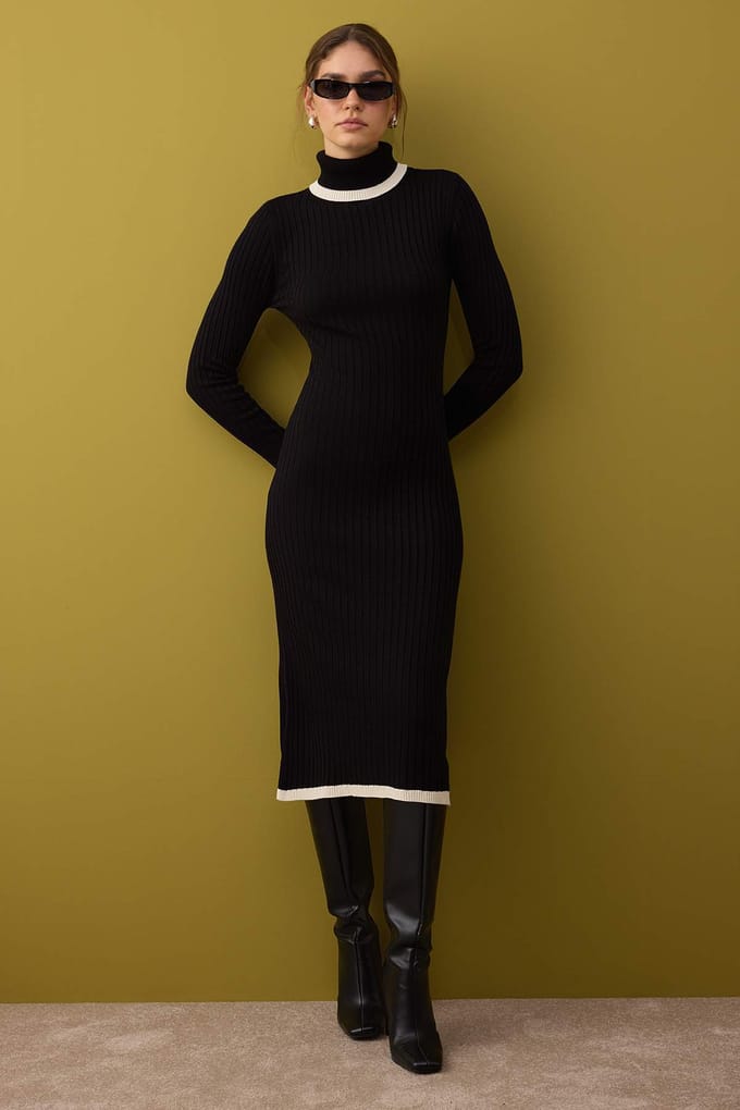 Midi-jurk voor dames met kleurblokken, lange pasvorm, casual model