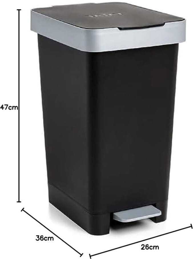 Smart Pedal Bin 25 L - Retractable Pedal, Polypropylene, BPA-Free, Black