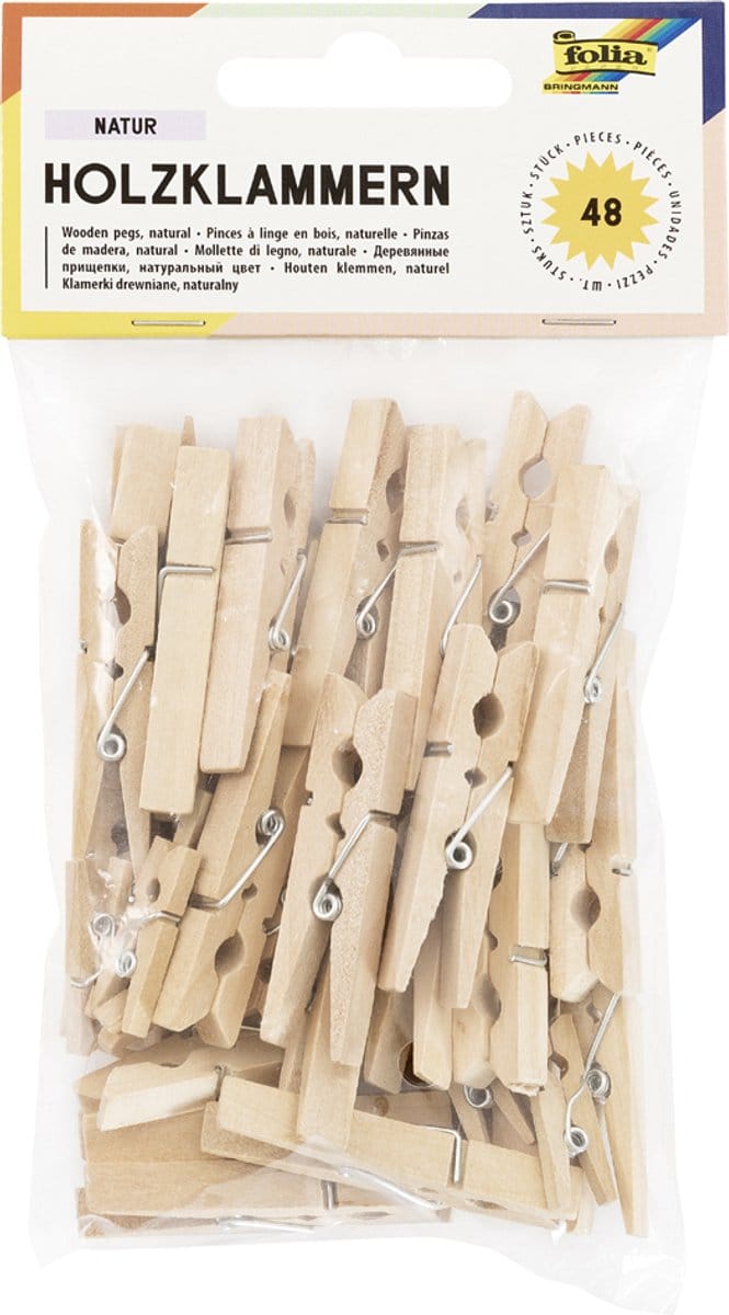 folia houten knijpers 'Pastel', 3 groottes assorti