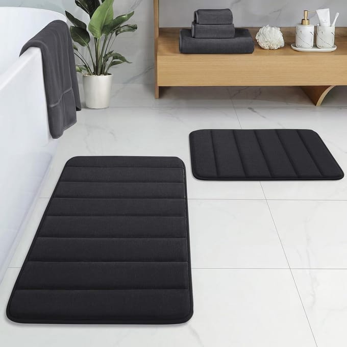 2-delige Zwarte Traagschuim Badkamerset: Antislip & Extra Absorberende Shaggy Badmatten