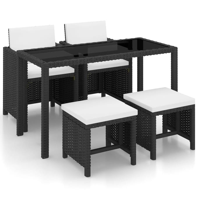 vidaXL - 5-delige - Tuinset - met - kussens - poly - rattan - zwart