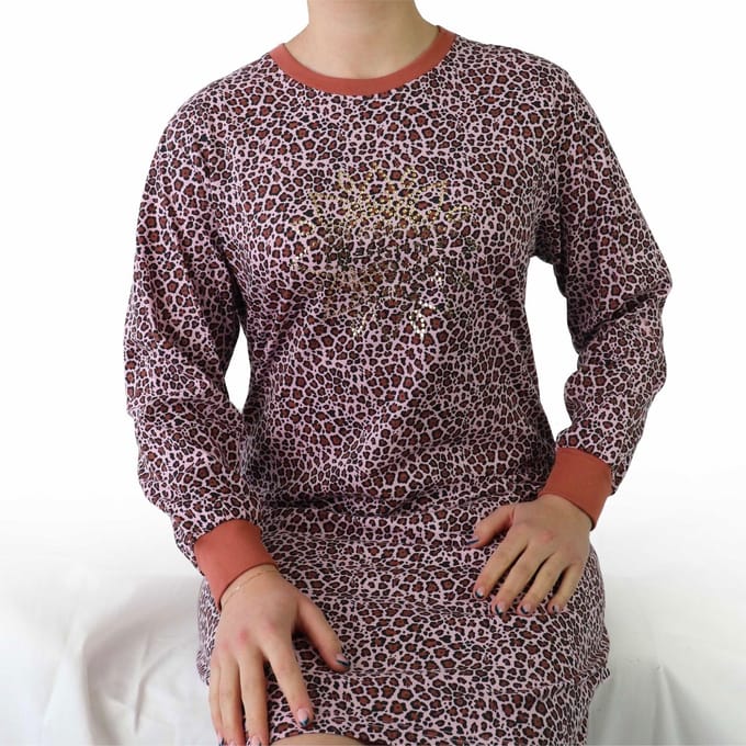 Irresistible Dames Nachthemd - Katoen - Panter Print - Roze - Maat M
